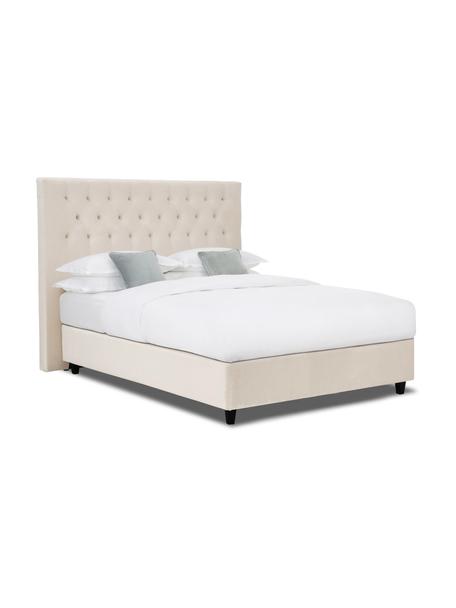 Lit à sommier tapissier premium en velours Phoebe, Velours beige, 140 x 200 cm, indice de fermeté 2