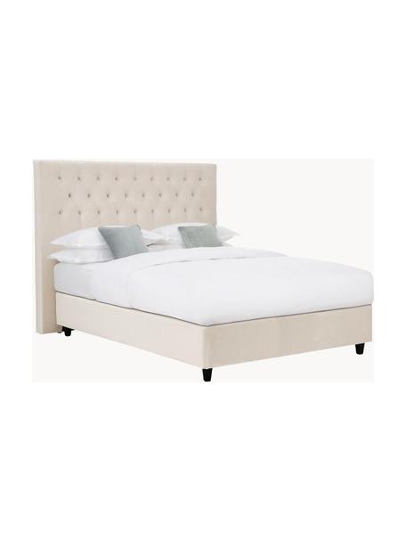 Lit à sommier tapissier Premium en velours Phoebe, Velours beige, larg. 140 x long. 200 cm, indice de fermeté 2