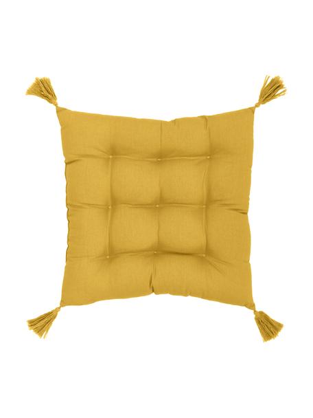 Katoenen stoelkussen Ava in geel met kwastjes, Geel, B 40 x L 40 cm