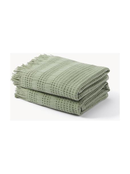 Serviette de toilette en piqué gaufré Yara, tailles variées, Vert olive, Serviettes invité XS, larg. 35 x long. 50 cm , 2 pièces