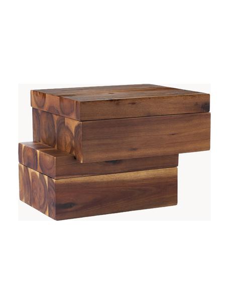 Set de cajas para especias de madera de acacia Wood, 7 pzas., Caja: madera de acacia, Cuchara: acero recubierto, Madera oscura, marrón, Set de diferentes tamaños