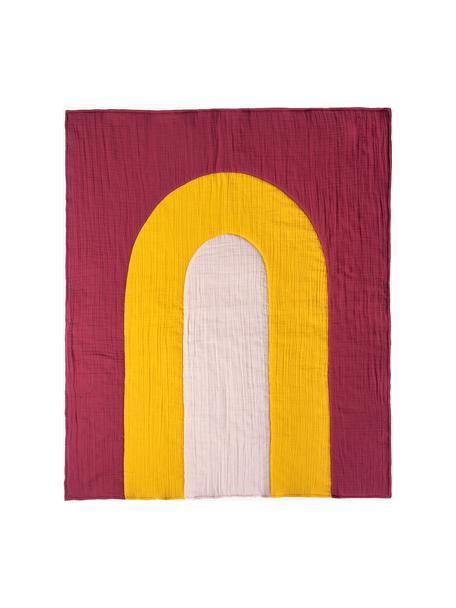 Koc z muślinu bawełnianego Cherry Pie, 100% muślin bawełniany, Czerwony, żółty, blady różowy, S 100 x D 120 cm