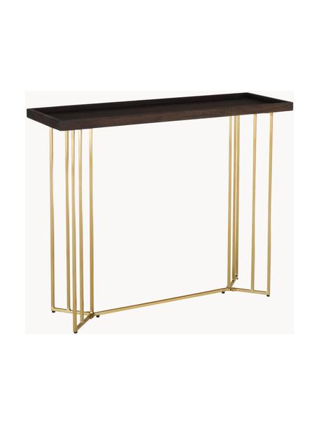 Wandtafel Luca met massief houten blad, Tafelblad: massief mangohout, Frame: gecoat metaal, Mangohout, goudkleurig, B 100 x D 35 cm