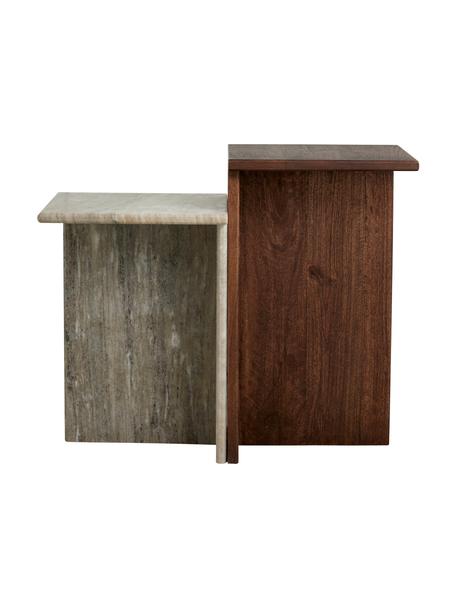 Table d'appoint marbre et bois de manguier Glina, 2 élém., Bois de manguier, gris, marbré, Lot de différentes tailles