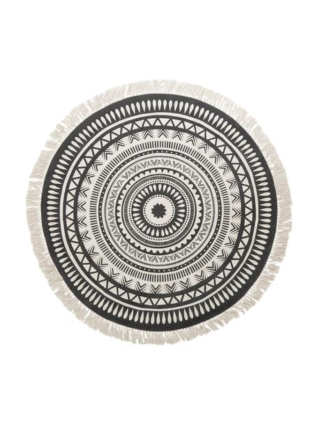 Tapis rond noir et blanc Benji, 100 % coton, Noir, beige, Ø 150 cm (taille M)