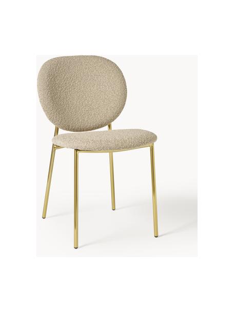 Bouclé gestoffeerde stoelen Ulrica, 2 stuks, Bekleding: bouclé (100% polyester) M, Poten: gecoat metaal, Bouclé lichtbeige, goudkleurig, B 47 x D 61 cm