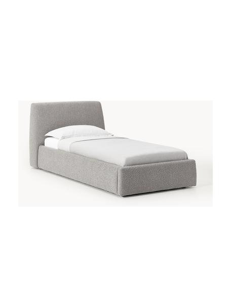 Letto singolo in bouclé con contenitore Cloud, Rivestimento: bouclé (80% poliestere, 2, Piedini: legno di betulla laccato , Bouclé grigio, Larg. 90 x Lung. 200 cm