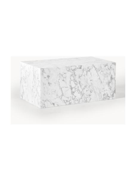 Stolik kawowy o wyglądzie marmuru Lesley, Płyta pilśniowa średniej gęstości (MDF) pokryta folią melaminową o wyglądzie marmuru, Biały o wyglądzie marmuru, błyszczący, S 90 x G 50 cm