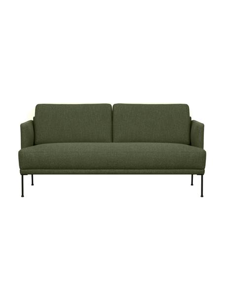 Divano 2 posti con piedini in metallo Fluente, Rivestimento: 100% poliestere Con 40.00, Struttura: legno di pino massiccio, Piedini: metallo verniciato a polv, Tessuto verde scuro, Larg. 166 x Prof. 85 cm