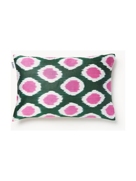 Housse de coussin 40x60 en soie avec motif abstrait Silky, Vert foncé, rose vif, blanc, larg. 40 x long. 60 cm