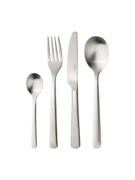 Silbernes Besteck-Set Hune in matt aus 18/8 Edelstahl, 4 Personen (16-tlg.), Chrom-Nickel Edelstahl 18/8 mit Titanbeschichtung, Edelstahl, gebürstet, Sondergrößen