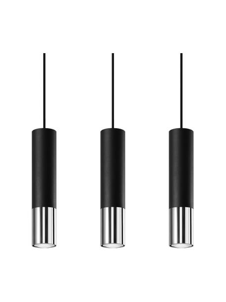 Hanglamp Longbot in zwart-chroom, Lampenkap: gecoat staal, Baldakijn: gecoat staal, Zwart, chroomkleurig, 40 x 30 cm
