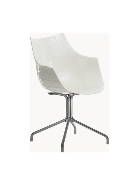 Drehbarer Kunststoffstuhl Meridiana, Sitzfläche: Kunststoff, Beine: Stahl, verchromt, Off White, Silberfarben, B 58 x T 55 cm