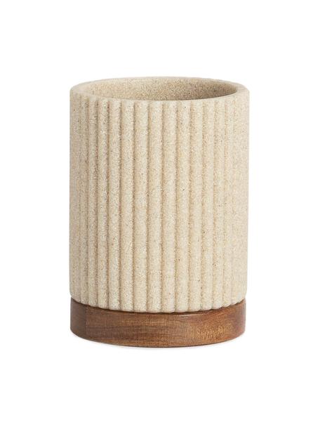 Vaso cepillo de dientes con madera Laura, Plástico, madera de acacia, Beige, Ø 8 x Al 11 cm