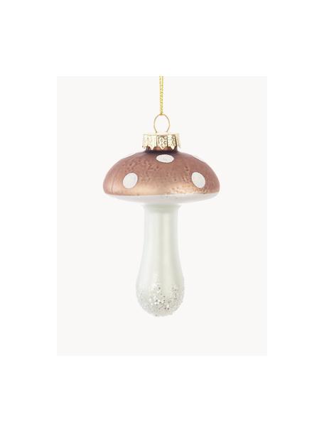 Adornos navideños Mushroom, 12 uds., Vidrio, Turrón, blanco, Ø 6 x Al 9 cm