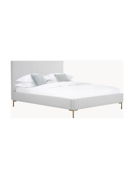 Cama tapizada Peace, Tapizado: poliéster (texturizado) R, Estructura: madera de pino maciza con, Patas: metal con pintura en polv, Tejido gris claro, An 160 x L 200 cm