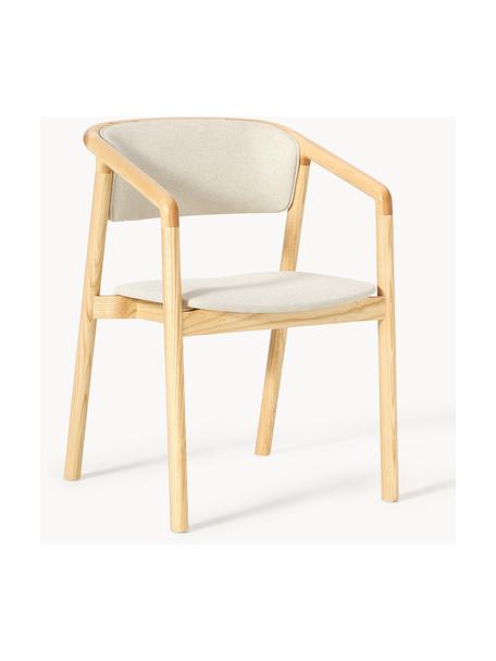 Chaise à accoudoirs avec assise rembourrée Gali, Blanc crème, bois de frêne, larg. 56 x prof. 55 cm