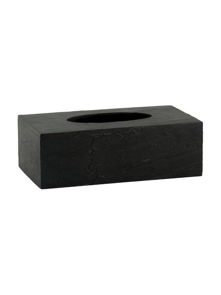 Caja de pañuelos en look pizarra Slate, Poliresina en aspecto pizarra, Negro, An 26 x Al 9 cm