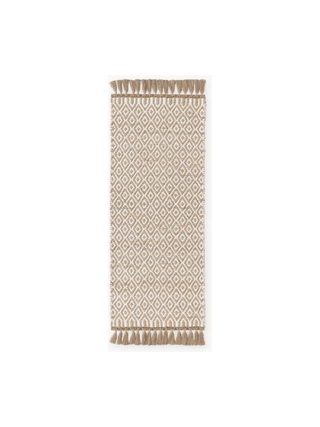 Tapis de couloir en jute fait main Ramos, 100 % jute

Au moins 50 % du textile contenu dans ce produit est composé de fibres de jute. La fibre de jute est une matière première qui se renouvelle rapidement et se caractérise notamment par une faible consommation d'eau lors de la cultivation et le traitement. En outre, ce matériau est entièrement biodégradable, Brun, blanc, larg. 80 x long. 200 cm