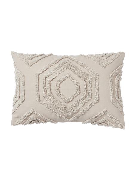Katoenen perkale kussenhoes Faith met getufte decoratie, Katoen, Beige, B 40 x L 60 cm