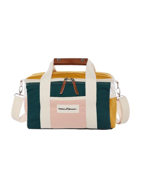 Sac isotherme Retro, 40 % coton, 40 % polyester, 15 % PVC recyclé, 5 % cuir, Jaune moutarde, rose, blanc, noir, larg. 32 x haut. 20 cm