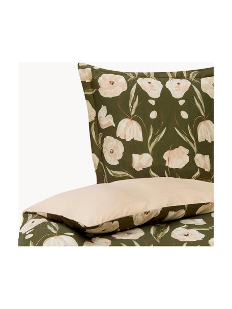 Pościel z organicznej satyny bawełnianej Aimee od Candice Gray, Zielony, beżowy, 155 x 220 cm + 1 poduszka 80 x 80 cm