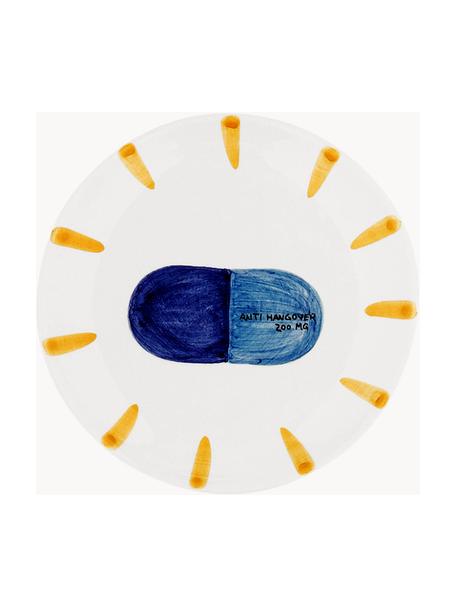 Handbemalter Kuchenteller Anti Hangover Pill, Grès cérame, Blanc cassé, jaune, bleu foncé, bleu ciel, Ø 15 cm