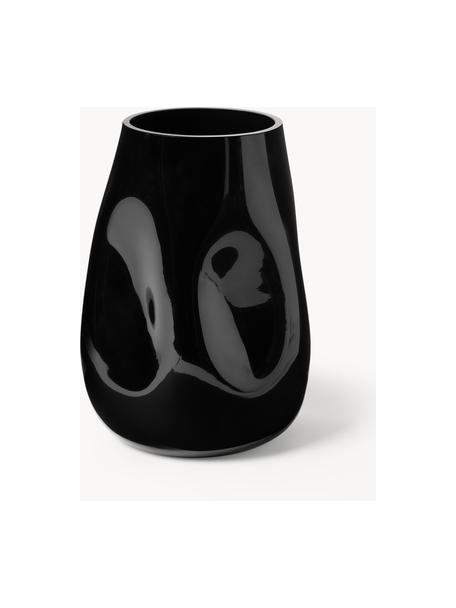 Ručně foukaná skleněná váza v organickém tvaru Obsidian, Sklo, Černá, Ø 18 cm, V 26 cm
