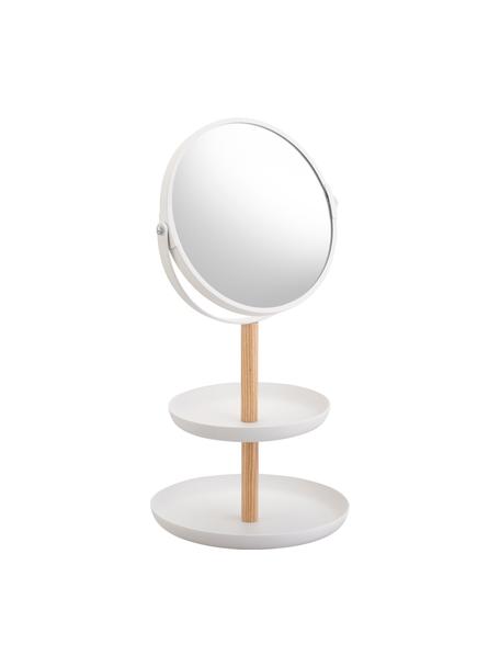 Ronde make-up spiegel Tosca met plateaus en vergroting, Stang: hout, Wit, helder hout, B 18 x H 33 cm
