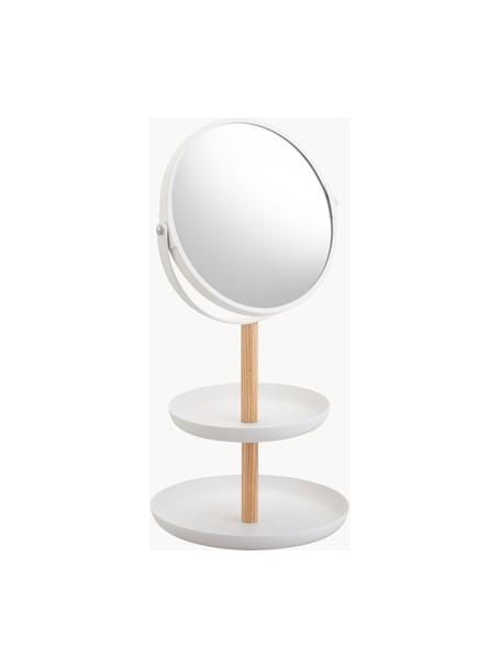 Specchio rotondo cosmetico con ingrandimento Tosca, Asta: legno, Superficie dello specchio: lastra di vetro, Bianco, legno chiaro, Larg. 18 x Alt. 33 cm