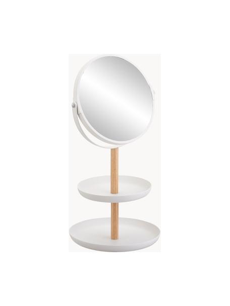 Okrągłe lusterko kosmetyczne z miejscem do przechowywania i powiększeniem Tosca, Biały, drewno naturalne, S 18 x W 33 cm