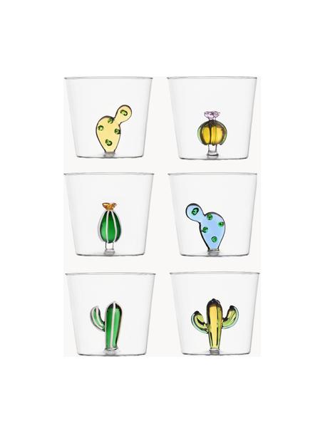 Handgemaakte waterglazen Desert Plants, 6-delig, Borosilicaatglas, Transparant, meerkleurig, Ø 9 x H 8 cm, 350 ml