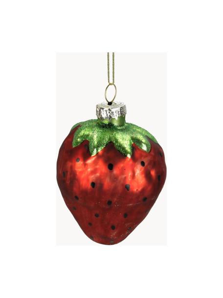 Baumanhänger Strawberry, Glas, Rot, Grün, B 6 x H 9 cm