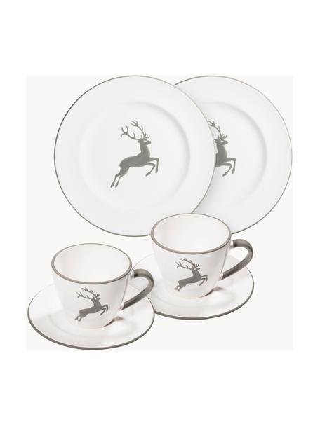 Set de café artesanal Grüner Hirsch, 2 comensales (6 pzas.), Cerámica, Gris, blanco, Set de diferentes tamaños
