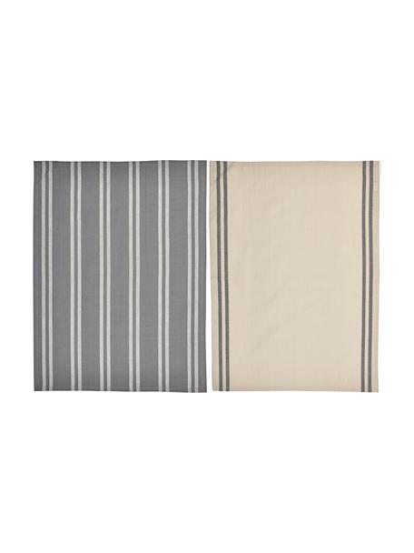 Gestreifte Baumwoll-Geschirrtücher Soft Tools, 2er-Set, 100 % Baumwolle, Grau, Beige, B 50 x L 70 cm