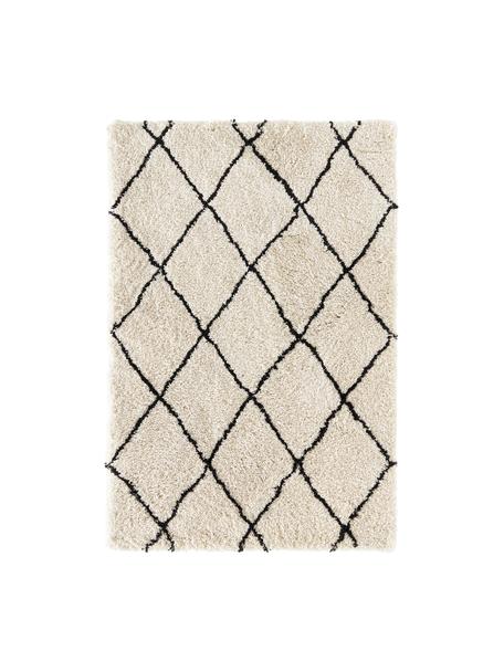 Nadýchaný ručně tkaný koberec s vysokým vlasem Naima, Béžová, černá, Š 120 cm, D 180 cm (velikost S)