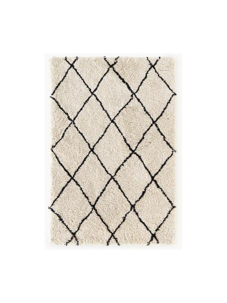 Flauschiger Hochflor-Teppich Naima, handgetuftet, Flor: 100 % Polyester, Beige, Schwarz, B 120 x L 180 cm (Größe S)