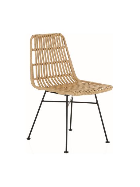 Polyrattan-Stühle Costa, 2 Stück, Sitzfläche: Polyethylen-Geflecht, Gestell: Metall, pulverbeschichtet, Hellbraun, Schwarz, B 47 x T 61 cm