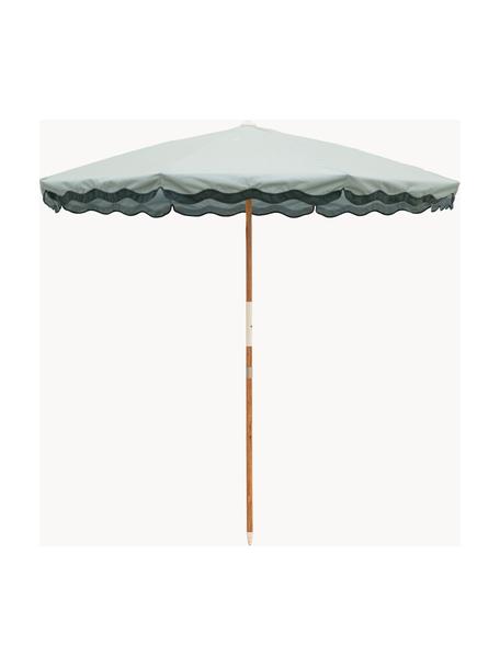 Parasol ogrodowy Amalfi, Ø 230 cm, Stelaż: drewno naturalne, Odcienie szałwiowego zielonego, Ø 230 x W 220 cm