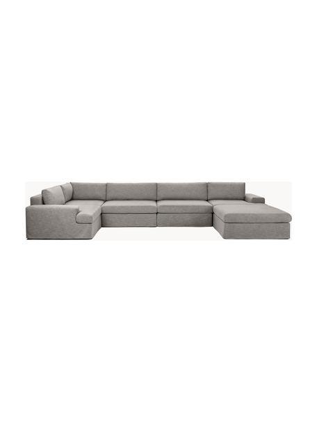 Divano componibile con rivestimento sfoderabile Russell, Rivestimento: 100% cotone Con 50.000 ci, Struttura: legno di pino massiccio c, Gambe: plastica, Tessuto grigio, Larg. 412 x Prof. 206 cm