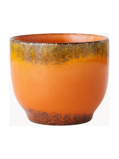 Tazze senza manico in ceramica fatte a mano anni 70's 4 pz, Ceramica, Arancione, Ø 8 x Alt. 7 cm, 230 ml