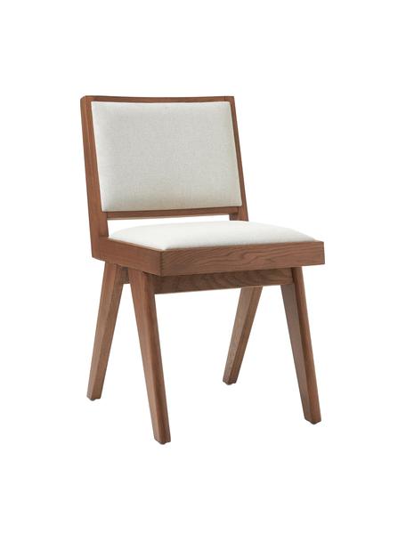 Silla de madera Sissi, Tapizado: 100% poliéster Alta resis, Estructura: madera de roble maciza, Asiento: contrachapado de madera d, Tejido blanco crema, madera de roble oscura, An 46 x F 56 cm