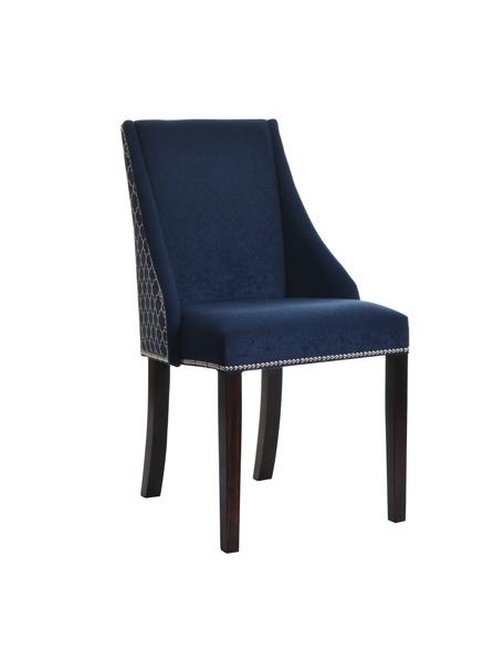 Sametová čalouněná židle Flora, Tmavě modrá Nohy: tmavě hnědá, Š 48 cm, H 55 cm