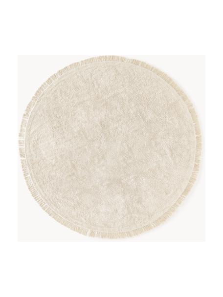 Rond katoenen vloerkleed Daya met franjes, handgetuft, Onderzijde: 70% polyester, 30% katoen, Beige, wit, Ø 200 cm (maat L)