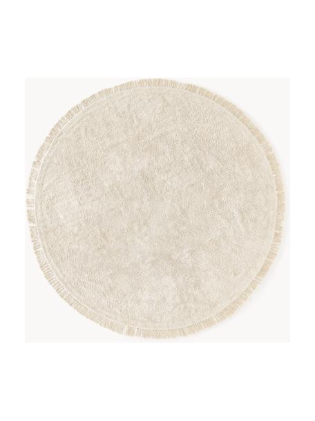 Runder Baumwollteppich Daya mit Fransen, handgetuftet, Flor: 100 % Baumwolle, Beige, Weiss, Ø 200 cm (Grösse L)