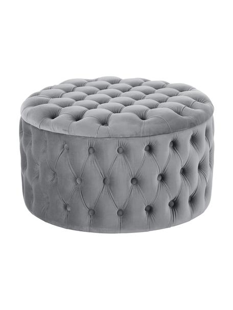 Pouf coffre XL en velours Chiara, Velours gris, Ø 70 x haut. 42 cm