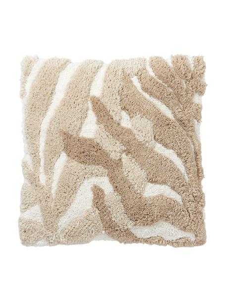 Federa arredo in cotone con motivo trapuntato foglie Sela, 100% cotone, Tonalità beige, Larg. 45 x Lung. 45 cm