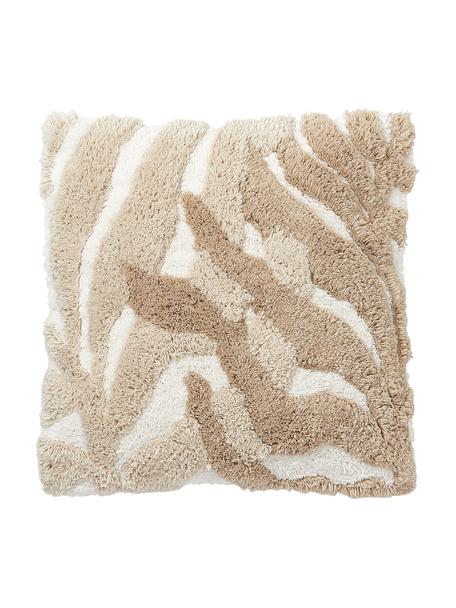 Katoenen kussenhoes Sela met getuft plantenmotief, 100% katoen, Beigetinten, B 45 x L 45 cm