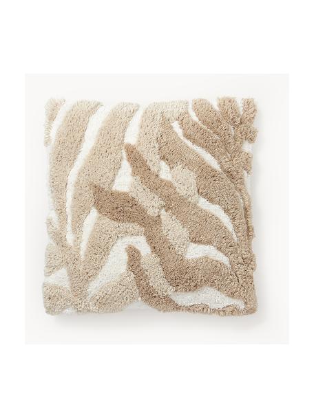 Funda de cojín de algodón con tejido capitoné Sela, 100% algodón, Beige, blanco crema, An 45 x L 45 cm