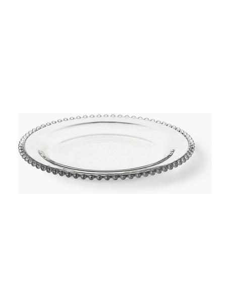 Platos llanos de vidrio con borde adornado Perles, 3 uds., Vidrio, Transparente, Ø 27 cm